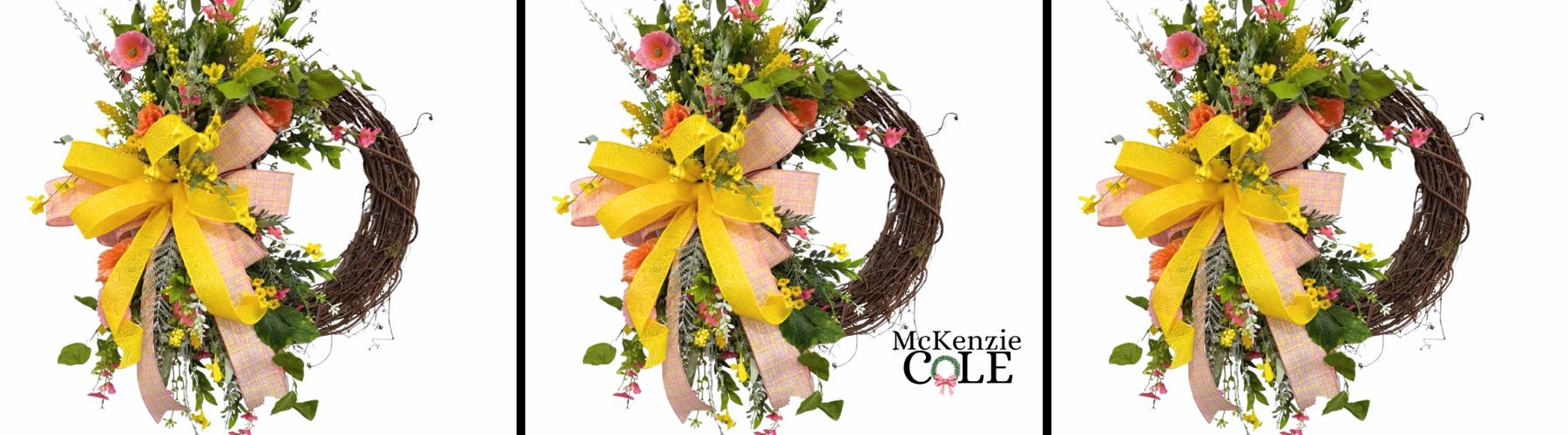 spring florals added to a grapevine wreath