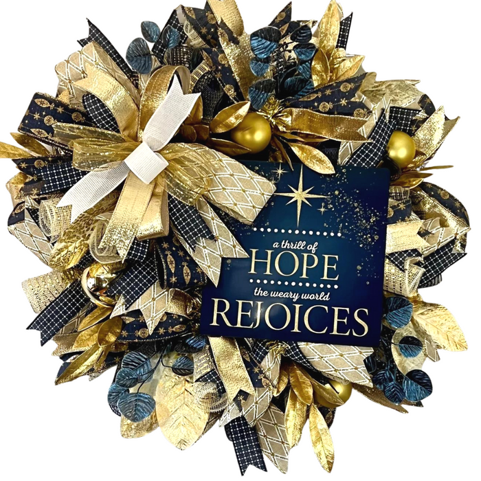 navy and gold christmas wreath deco mesn