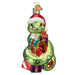 Presenting the Santa Snake Ornament from Old World Christmas, model 12682, an ideal choice for reptile enthusiasts this holiday season. This glass ornament showcases a cheerful green snake in a red Santa hat, wrapped around vibrant presents. Adorned with shiny details and finished with a gold cap for hanging, it promises to enhance your festive decorations.