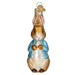 Inspired by Beatrix Potter's cherished character, the Peter Rabbit Ornament Old World Christmas 12686 features exquisite craftsmanship with a rabbit adorned in a light blue jacket, detailed fur texture, and a shiny finish. Ideal for holiday decorations, it comes with a gold loop for easy hanging.
