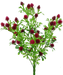 The 15 Red Plastic Berry Bush with 5 Stems (13370RD) showcases a cluster of red artificial flowers and green leaves, mimicking a natural plant. Its vibrant green and deep red colors create a lush, lively contrast.