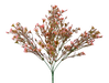 The 14 Pink Plastic Wax Flower Bush (Product #13539PK) features delicate pink and orange blossoms on slender green stems, with five stems branching symmetrically, creating a vibrant and charming arrangement.