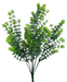 The 20 White Plastic Bush, featuring 7 stems, is showcased against a solid black background. Its vibrant green leaves spread fan-like, offering a fresh and lively appearance.