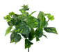 The 15 Green Pothos Bush with 7 Stems (13646GN) features lush green leaves and small buds in varying shades and patterns, including dark green and yellow streaks, creating a dense, vibrant display.