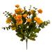The 14 In Mini Mum Bush X 13 21132-Yel is an elegant arrangement of vibrant orange flowers, lush green leaves, and yellow Mini Mum Bush accents, displayed on a white background with a total of 13 stems.