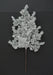 The 20 Green and White Snow Cedar Pick 23007 displays frosted green and white artificial branches with feathery offshoots, dusted in a snowy coating, set against a black background.