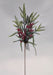 The 25 Green and Red Pine Berry Cone Spray 32124 features green pine needles, red berries, and a pine cone on a long stem, set against a plain white background.