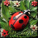 The 10 x 10 3D Ladybug Sign TTE-245 artfully showcases a shiny red body with black spots against vibrant green leaves and red and white flowers, creating a striking contrast.