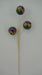 The 26 Gold, Green and Purple Sequin Ball Spray (40353-GOLDGNPU) features three sequin-covered round ornaments on a decorative gold stem, perfect for festive decor.