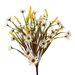 An 18 Daisy Filler Bush features 14 stems of cream daisies with dark centers and small yellow flowers with green stems against a black background, enhancing its natural, rustic appeal.