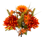 The 13 Orange Mum Sunflower Bush (56690OR) features 10 stems of sunflowers, chrysanthemums, and daisies vibrant with orange and red hues. Accented by green foliage and autumn leaves, this lush arrangement brings a rich floral gradient to any setting.