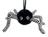 The 5 by 15 Black Faux Fur Spider (56968BK) features a round, fuzzy black body, shiny eyes, and long black-and-white striped legs on a hanging string—perfect for adding spooky charm to your décor.
