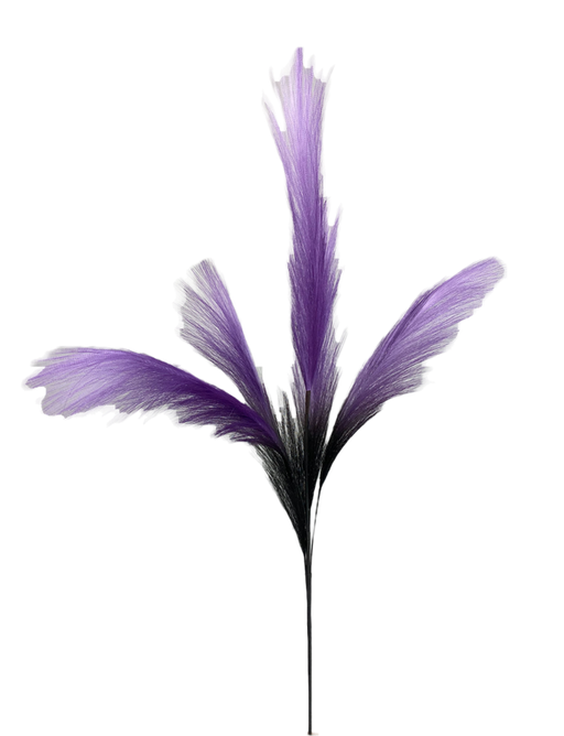 Product Description: Introducing our 30" Purple and Black Pampas Grass Spray with 5 Stems, model number 56969PUBK. This digitally created design features an abstract plant with feathery textured leaves reminiscent of pampas grass, elegantly set against a transparent background.