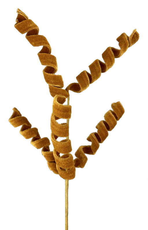 Three brown frizzy curly picks, each with five spiral stems, from the 16 Brown Frizzy Curly Pick with 5 Stems (57063BN), are arranged on a single stem against a solid black background.