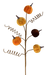The 18" Fall Pumpkin Pick, item number 57076FA, features a decorative branch adorned with twisted tendrils and five small pumpkins in a blend of orange and brown velvet, forming an elegant autumn-themed arrangement. The black background beautifully accentuates this charming piece.