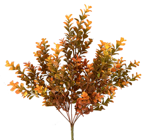 A small eucalyptus bush, mimicking a dense cluster of autumn leaves, features vibrant shades of orange, yellow, and brown. These 20" stems beautifully display the rich colors typical of fall, enriched by the Orange 57094OR hue.