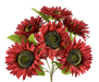 A tight cluster of vibrant burgundy sunflowers with dark disks and lush green leaves on slender 19 stems, named the 19 Burgundy Sunflower Bush with 6 Stems (57108BG).