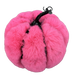 A 7" by 7.5" Hot Pink Décor Fur Pumpkin (model 57120BT) with a soft fur-like texture rests against a black background, its visible black stem providing a striking contrast to the vibrant decoration.