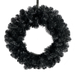 The 24 Black Tinsel Wreath 57198WR24 features shiny, tinsel-like material in thick, bushy loops, displayed against a plain background.