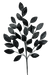 The 30 Black Metallic Leaves Spray 57257BK features multiple dark, glossy leaves with metallic finish and prominent veins, each slightly textured, all showcased against a white background.