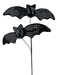 The 25 Black Disco Bat Spray with 2 Stems (57261BK) features two black bats with shiny checkered mosaic wings and round bodies on thin metal rods, arranged vertically. Ideal for your Halloween decor.