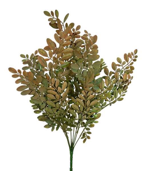 A 21 Sage Plastic Hemlock Bush with 8 stems (57317SAGE) featuring green and brown leafy branches with small oval leaves, displayed against a transparent background.