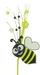 The 18" Yellow Bee Daisy Pick 62123YW features a cute, cartoon-style bee with black and yellow stripes surrounded by decorative flowers and stems. The bee has a smiling face with large eyes and heart-shaped wings, all set against a clean, white background.
