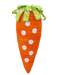 The D2xW7xH24 Orange Large Ribbon Carrot Ornament 62810OR features a large carrot design with white polka dots and a green ribbon top, resembling yarn or fabric.
