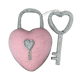 Introducing the 9.5" by 6" by 3" Pink Bling Heart Lock N Key: a delightful heart-shaped pink padlock, model 63011PK, that comes with a coordinating heart-shaped key. Both are elegantly embellished with glistening rhinestones on a transparent backdrop for an added touch of sophistication and style.
