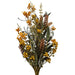 The 24 Yellow Lavender Berry Spray 63048-YEL features dried orange and yellow flowers, green leaves, gold berries, and a hint of berry spray. Its varied textures create a rustic, natural appearance.