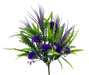 The 18 Purple Carnation Plastic Mix Bush 63162PU features 12 stems of bright purple carnations with lush green leaves and ferns, set against a plain white background.