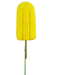 A dazzling 20" by 4" Yellow Popsicle Pick 63396YW, shimmering with sugar crystals on a wooden stick, is set against a black background.