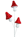 The 30 Red 3 Stems Mushroom Spray (63404RD) features three plush mushrooms with red tops and white polka dots against a plain background. The image is digitally edited for transparency, accentuating the vibrant red and white colors as if in a whimsical setting.