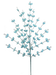 A delicate twig, similar to the 30" Blue Filler Spray 63459BL, is decorated with numerous small, light blue butterfly-like ornaments and is set against a solid black background, resembling an elegant decorative branch.