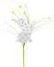 The 22 White Glitter Polka Dot Bunny Spray 63594WT features a bunny paper cutout with glitter polka dots, set against green grass-like stems capped with colorful beads, creating a playful floral arrangement.
