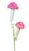 The Sequin Polka Dot Mushroom Spray (63607PK) features two decorative mushrooms with red caps adorned in sequin polka dots and pale pink 22 stems, connected by curly green wires for a whimsical look.