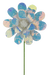 The 24 by 8 Iridescent Sequin Daisy Spray (63630IRDS) features a green stem with nine large, shimmering petals in blue, pink, and white sequins that sparkle against the black backdrop.