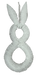 The 24 x 10 x 2 White Fuzzy Brush Bunny Form (63743WT) features upright bunny ears, a number eight shape, a hanging loop, and a soft feathery texture for decorative use.