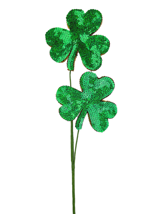 H26 Green/Gold Sequin Shamrock 2 Stems 63746GNGD