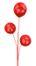 Three red, spherical ornaments, styled like abstract flowers on thin stems against a white background, resemble the 28 Red 3 Stems Sequin Ball Spray (63753RD).
