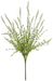 A bouquet featuring 24-inch cream bunny tail accents and delicate green plastic leaves, beautifully arranged in a fan shape with white artificial flowers and long buds.