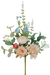 The 16 Rose Peony Bush 64110 displays pastel pink and peach roses, small blue flowers, and greenery on a single green stem, creating a beautiful mixed bouquet against a white background.