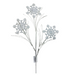 The 31" White Snowflake Spray, model 64494-WT, features a captivating arrangement of three glittery silver snowflakes on long white metallic stems, elegantly fanning out to add a touch of winter wonder.
