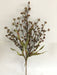 The 23 Long Brown Wood Berry Spray 65121-BRN features multiple small brown and green buds with elongated green leaves, displayed against a plain white background.