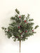 The 21 Red and Green Iced Boxwood Berry Spray 65382 features green leaves, red berries, and artificial snow, set against a plain white background.