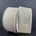 Two rolls of 1.5X10Y Ivory-Gold-Gold Metallic Tweed Ribbon 72414-09-18, featuring a woven ivory gold look and shimmery finish, rest slightly overlapping against a dark background.
