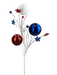 The 26" Red, White, and Blue Sequin Ball Spray 3 Stems (74229RWB) showcases festive sequin-covered balls and star shapes in red, white, and blue on elegant white stems against a sleek black background. It perfectly captures the essence of celebration by adding a vibrant touch to any event.