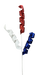 The vibrant 24 Red White and Blue Sequin Frizzy Curly Spray with 3 Stems (74244RWB) spirals in patriotic colors, resembling firework sparks. Each stem enhances the festive ambiance against a plain white background.