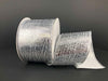A partially unrolled spool of 2.5X10Y Silver Crackle Lame Ribbon (75206-40-16) with a wide, metallic silver, crackle-textured design is displayed against a plain dark background.