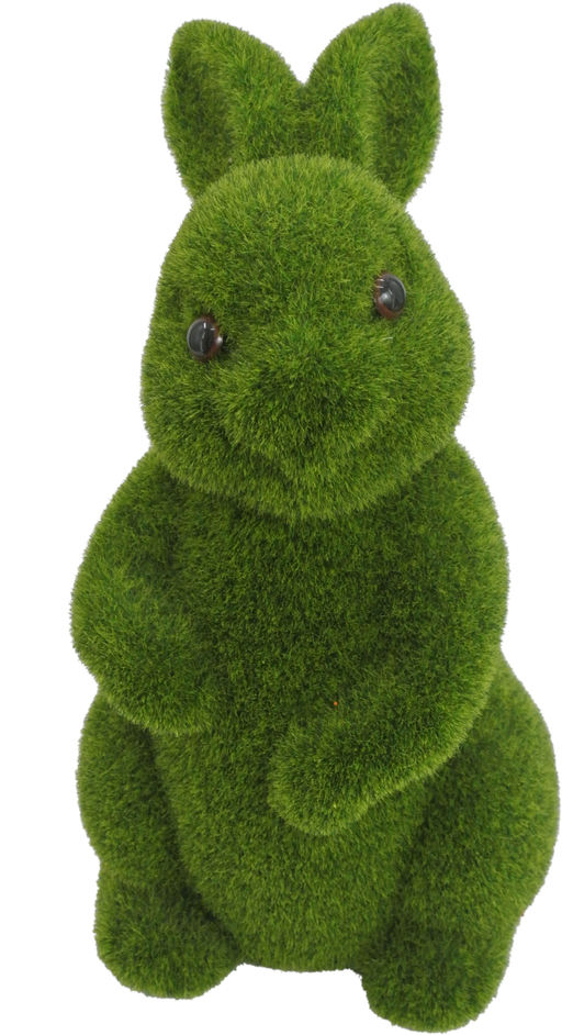 The 12 Big Rabbit 80228-NAT is a decorative figure featuring a green, grass-like texture, black bead eyes, and upright ears for a charming, fuzzy look.